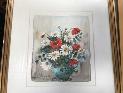 null Bouquet fleurs, aquarelle, Signé en bas à gauche David Corbier 21.5x19cm [LOT...