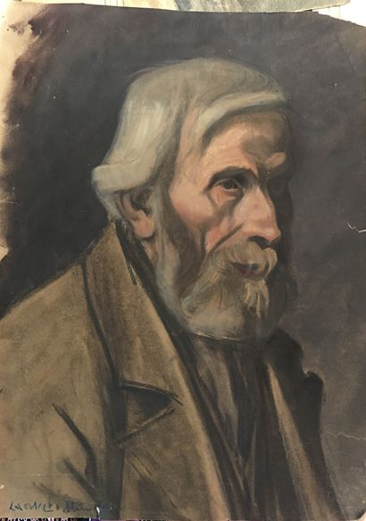 null Lauritz HOWE (1869-1945) Portrait d homme à la barbe blanche Aquarelle Signé...