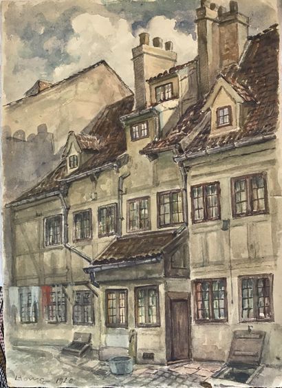 null Lauritz HOWE (1869-1945) Façade de maisons à Gormsgade Aquarelle Signé et daté...