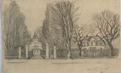 null Lauritz HOWE (1869-1945) Etude du château de Chalorttenlund Fusain Situé en...