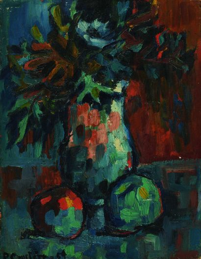 null Pierre-Yves COUSTERE (1938-2017) Still life with a vase of two fruits, 1954...