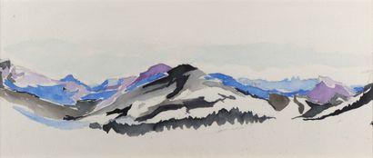 null MODERN SCHOOL Mountain landscape Watercolor on paper. 23 x 50 cm