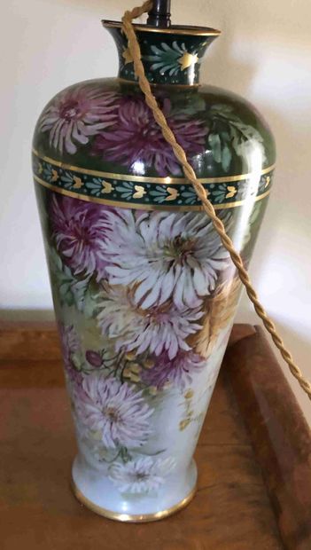 null Limoges porcelain vase with polychrome decoration of chrysanthemums. (Accid...