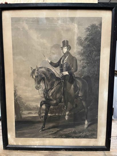 null Gentleman on horseback, English engraving. 88 x 66 cm at sight. An engraving...