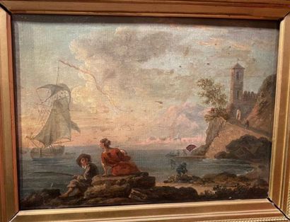 null Claude Joseph VERNET (1714-1789), Seaside workshop with fisherman and village...
