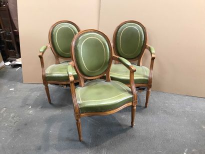 null Suite of six armchairs medallions natural wood style louis XVI Height: 87cm...