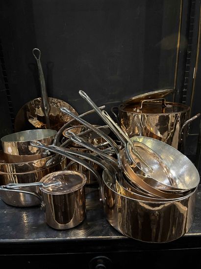 null Copper cookware including a pot, covered pots, pans, casseroles. Restored old...