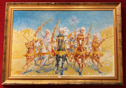 null Georges POTIER (born 1926) The cavalry charge Oil on canvas, signed lower left....
