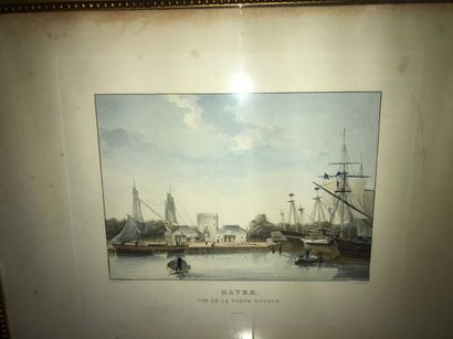 null 36 Two colored engravings " Havre, vue de l'entrée du bassin de la Barre " "...