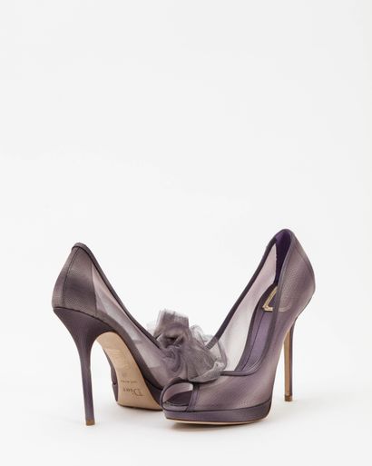 null Christian DIOR: open-toe pumps with cream leather and tulle platform, decorated...