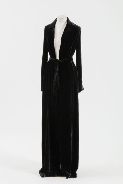 null DISQUARED : long black velvet coat dress, long sleeves with Swarovski rhinestone...