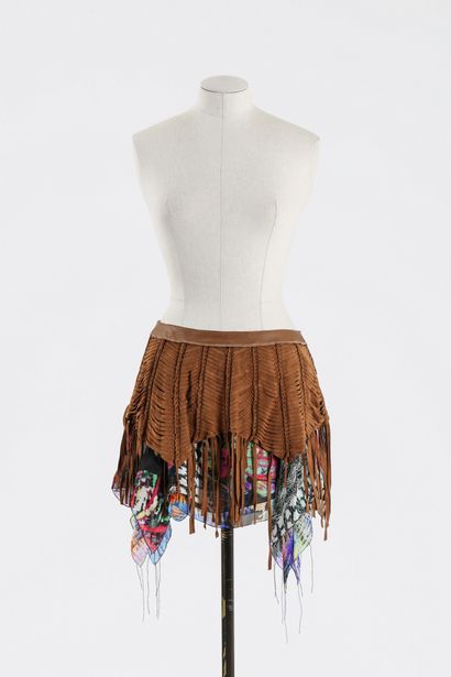 null ROBERTO CAVALLI : petite jupe courte en soie multicolore et daim, composée de...