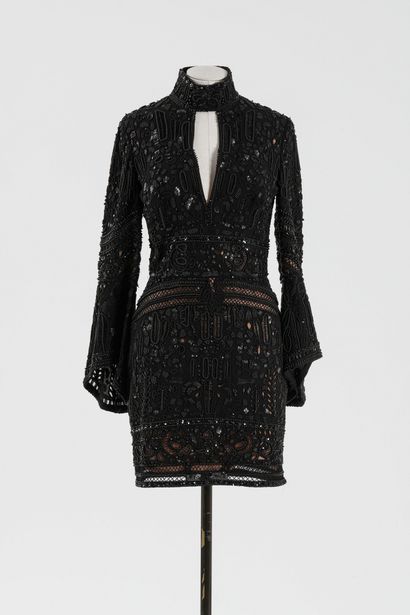 null ELIE SAAB : robe de soirée en polyamide noir ajourée à décor de motifs stylisés...