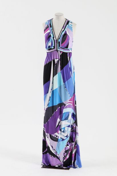 null EMILIO PUCCI : robe longue en viscose à motifs géométriques bleu noir, violet,...