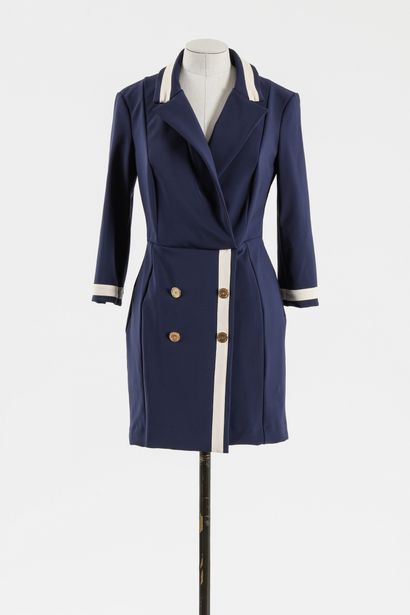 null ELISABETTA FRANCHI : robe manteau en polyamide bleu, col cranté à décor d'une...