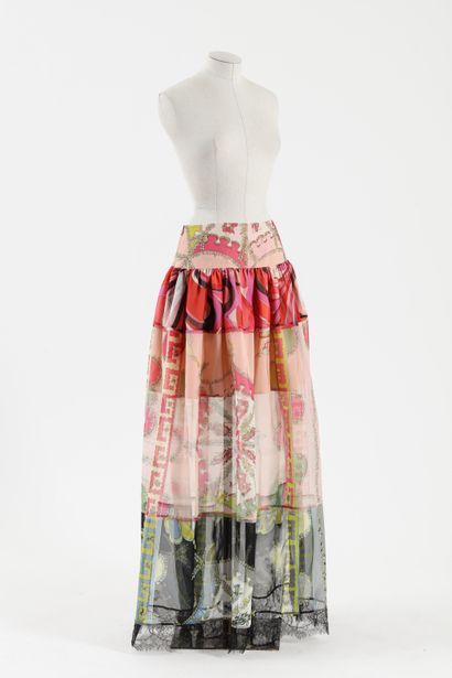 null EMILIO PUCCI : jupe longue en mousseline de soie multicolore sur fond rose,...