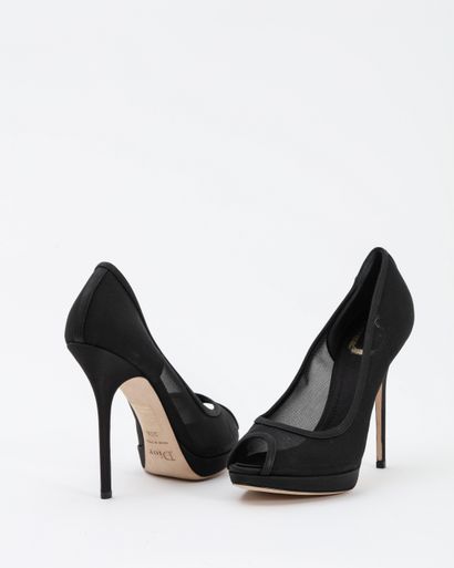 null Christian DIOR: open toe pumps with black leather and tulle platform. S. 39.5Ht...