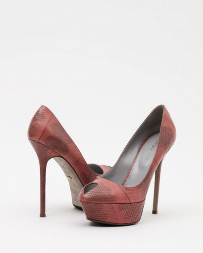 null SERGIO ROSSI : plateforme shoes en cuir rose à motifs de peau de reptile, bouts...