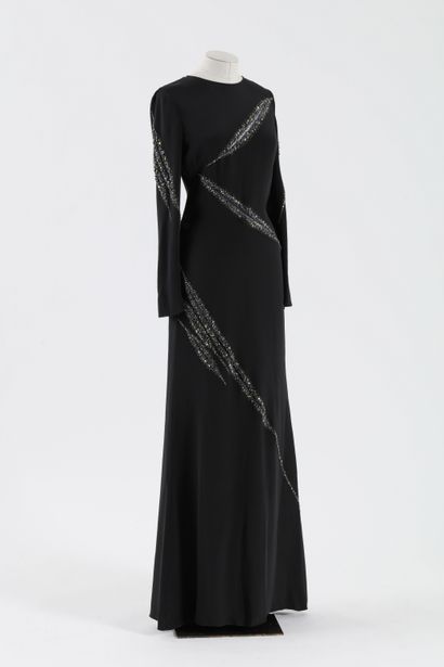 null EMILIO PUCCI: long black evening dress in gray silk, long sleeves, application...