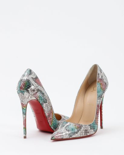 null Christian LOUBOUTIN: Iriza pumps in green, beige and orange iridescent python...