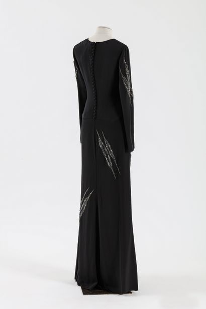 null EMILIO PUCCI: long black evening dress in gray silk, long sleeves, application...