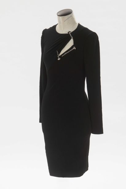 null VERSACE : robe en laine et polyamide noir, à décor de 3 broches figurant des...