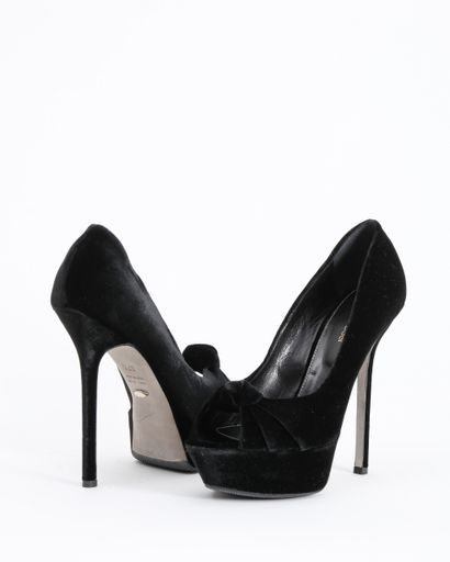 null SERGIO ROSSI : plateforme shoes en cuir appliqué de velours noir, bouts ouverts,...