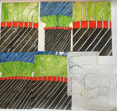 null Yorgos NIKAS (1954-2010) Set of oil on paper representing columns. 42 x 29 cm....