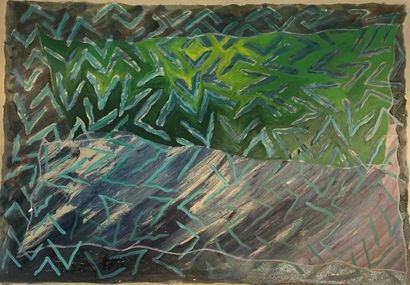 null Yorgos NIKAS (1954-2010) Two compositions with chevrons (blue and green) Oil...
