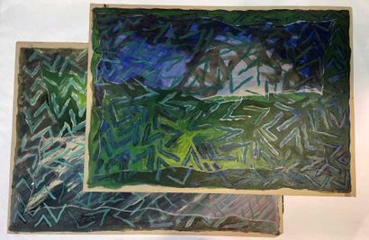 null Yorgos NIKAS (1954-2010) Deux compositions aux chevrons (bleues et vertes) Huile...
