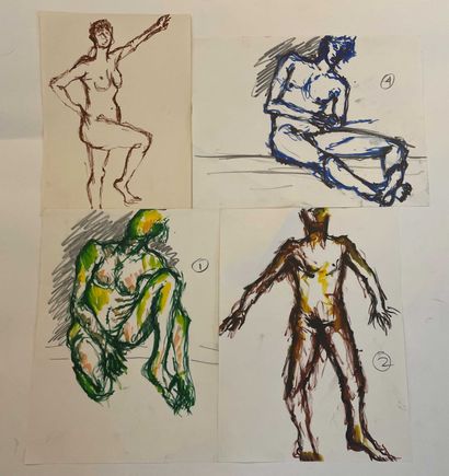 null Yorgos NIKAS (1954-2010) Lot d études de nus homme et femme. 32 x 24 cm 28 x...