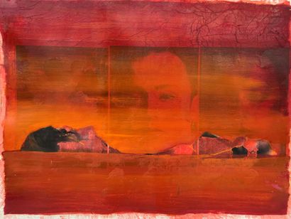 null Yorgos NIKAS (1954-2010) Trois compositions aux îles (fond orange et rouge)...