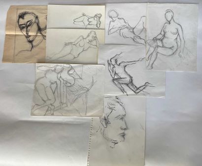 null Yorgos NIKAS (1954-2010) Lot de dessins, études. Mine de plomb, crayon et fusain...