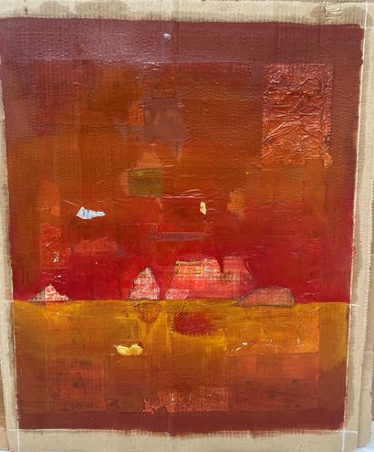 null Yorgos NIKAS (1954-2010) Trois compositions aux îles (fond orange et rouge)...