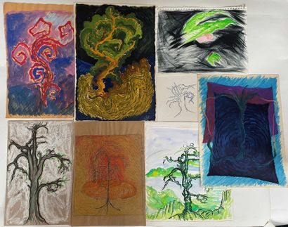 null Yorgos NIKAS (1954-2010) Twelve drawings compositions with trees and landscapes....