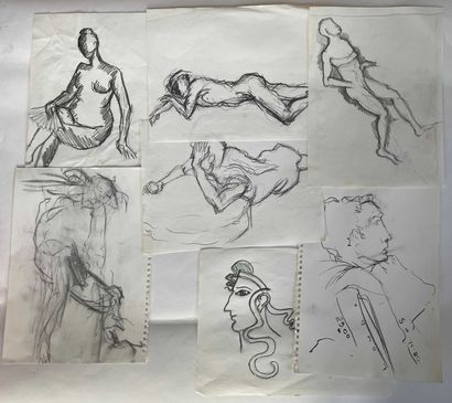 null Yorgos NIKAS (1954-2010) Lot of drawings, studies. Graphite, pencil and charcoal...