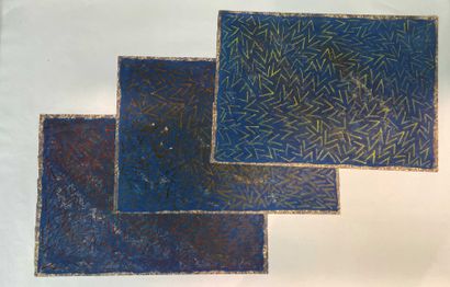 null Yorgos NIKAS (1954-2010) Trois compositions bleues aux chevrons. Huile sur papier....