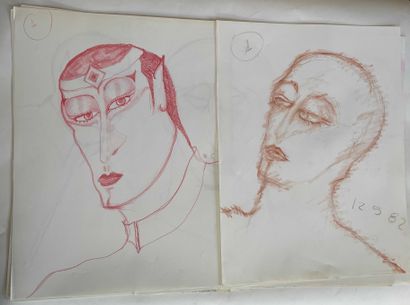 null Yorgos NIKAS (1954-2010) Lot of seven drawings and studies of characters. Mixed...