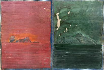 null Yorgos NIKAS (1954-2010) Set of seven compositions with islands. Mixed media...