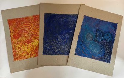 null Yorgos NIKAS (1954-2010) Trois compositions abstraites orange et bleu. L autre...