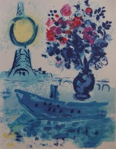 null Marc CHAGALL (1887-1985) Bateau mouche au bouquet Lithographie sur papier Japon....