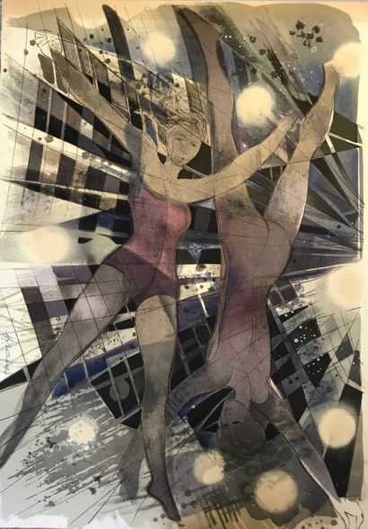 null Camille HILAIRE (1916 -2004) Les acrobates, Lithograph in colors Signed lower...