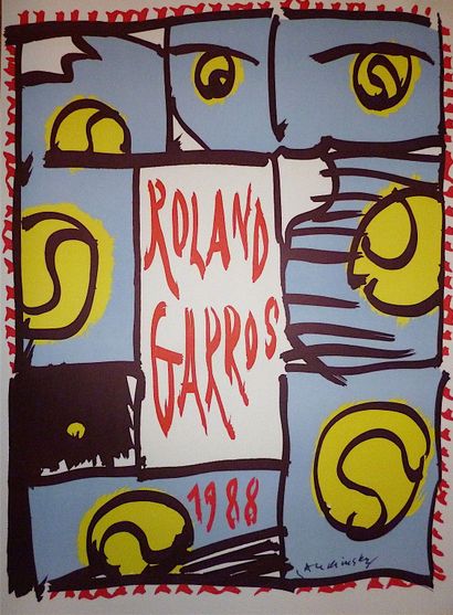 null Pierre ALECHINSKY (Né en 1927) Affiche originale 1988 « Rolland Garros » Signature...