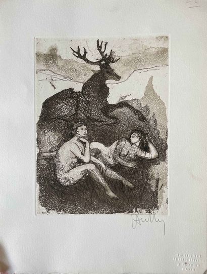 null Jacques HALLEZ 

Women and stag

Etching 

Signed lower right in graphite. 

Stamp...