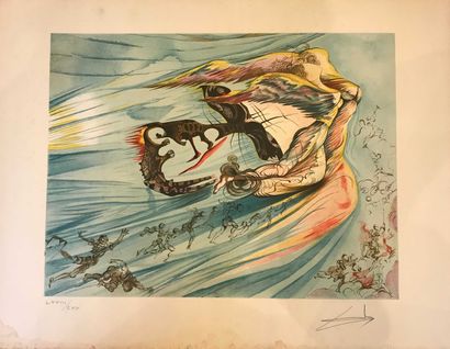 null Salvador DALI (1904-1989) Anamorphosis of Lincoln Lithograph in colors Signed...