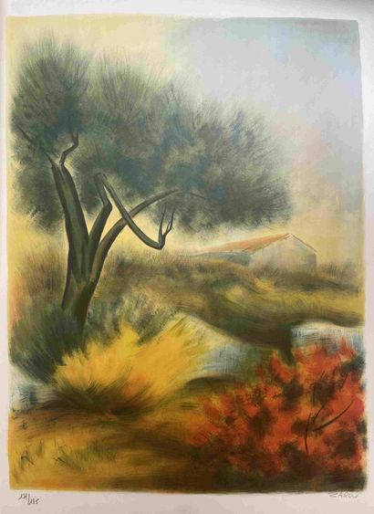 null Gérard CARDELLA known as ZAROU (1930 2013) View of countryside. Lithograph in...