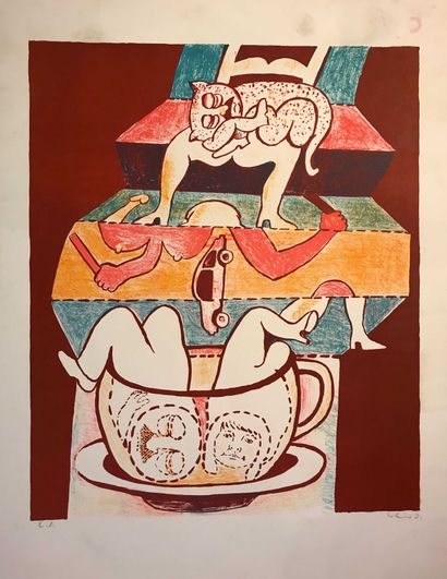 null Hugh WEISS (1925 2007) Untitled Lithograph in colors. Signed lower right and...