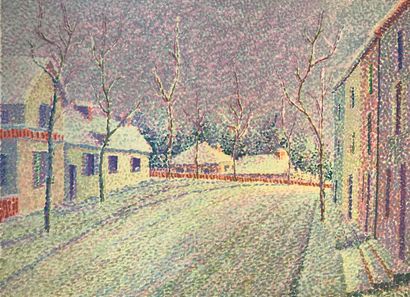 null MODERN SCHOOL OF THE XXth CENTURY Pointillist landscape. Lithograph in colors...