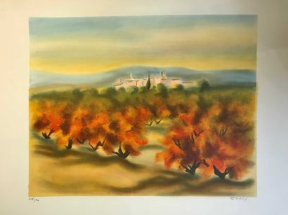 null ZAROU (1930 2013) Provencal landscape Lithograph in colors Signed lower right...