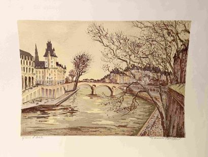 null Maurice BUFFET (1909 2000) Quai de Seine Lithograph in colors. Signed lower...